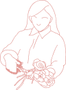 花束を作っている女性の線画イラスト。